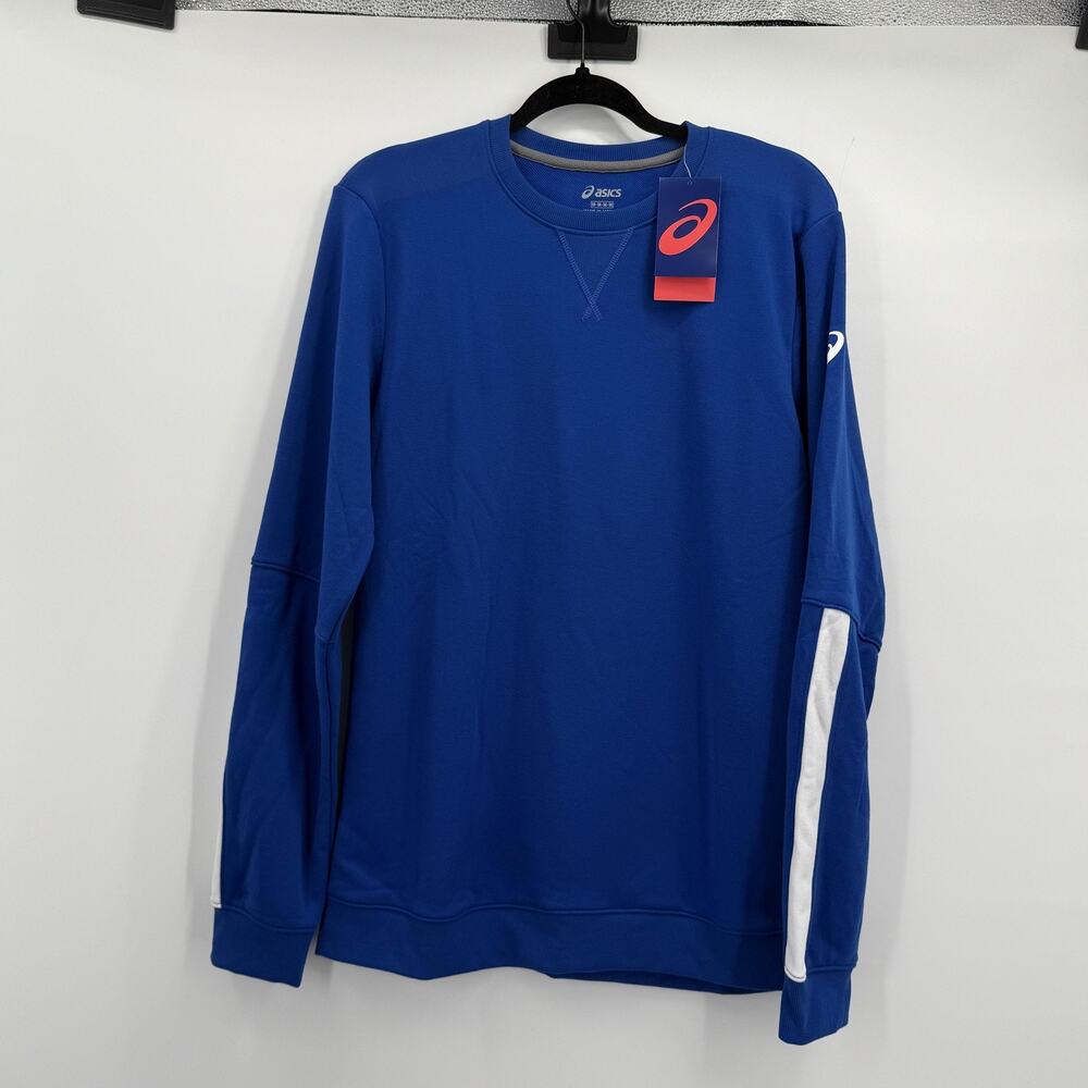 Asics Sweatshirt Mens Medium Blue White French Terry Crew Pullover 2161A037